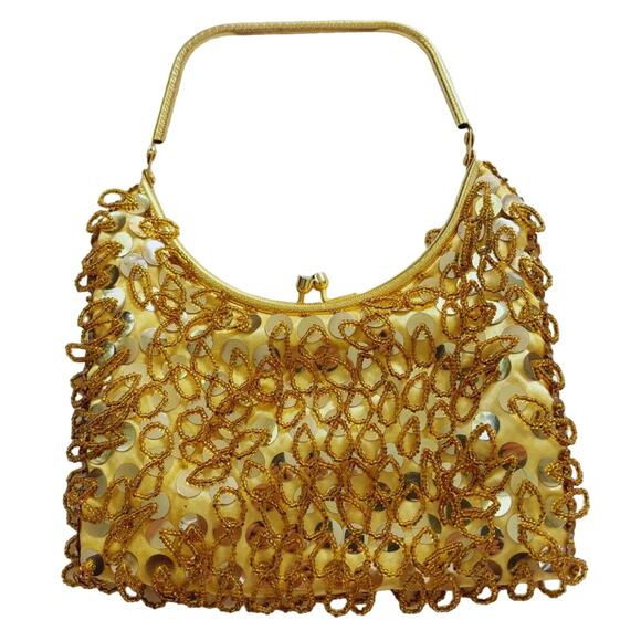 Vintage Simon Beaded Top Handle Handbag Gold - Picture 3 of 13